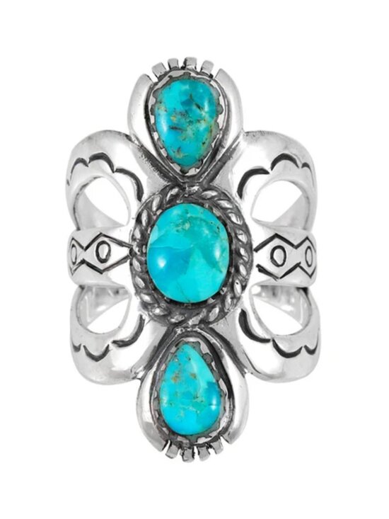 Handmade Jewelry - Genuine Navajo Turquoise Ring Size 7 Sterling Silver